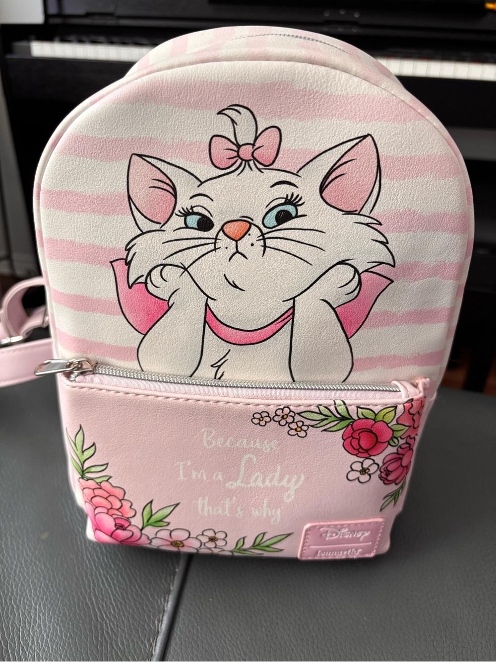 Disney Pink and White Striped Marie Mini Backpack